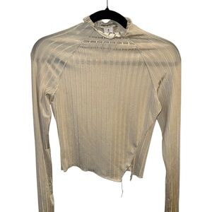 Urban Outfitters Cream Ribbed Long Sleeve Top